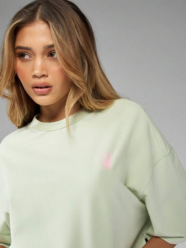 Missguided Missguided X Playboy Oversized Crop Short Sleeve Basic Tee