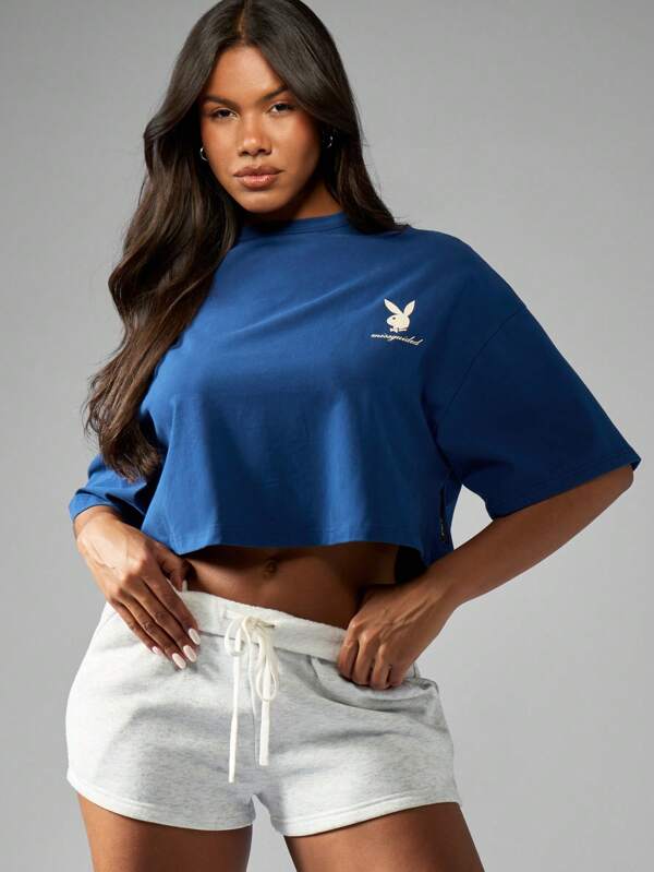 Missguided Missguided X Playboy Oversized Crop T-Shirt Logo Print Back