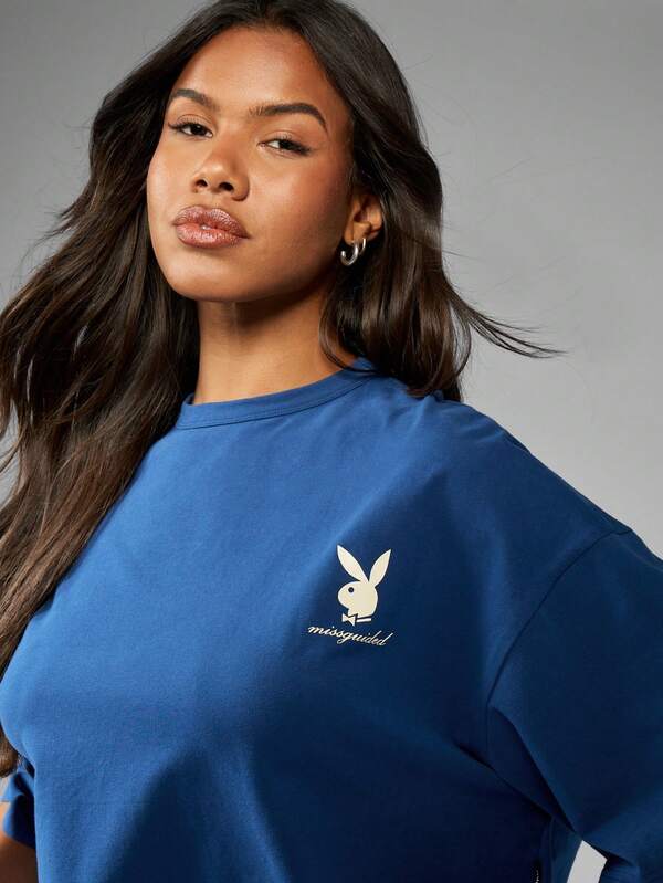 Missguided Missguided X Playboy Oversized Crop T-Shirt Logo Print Back