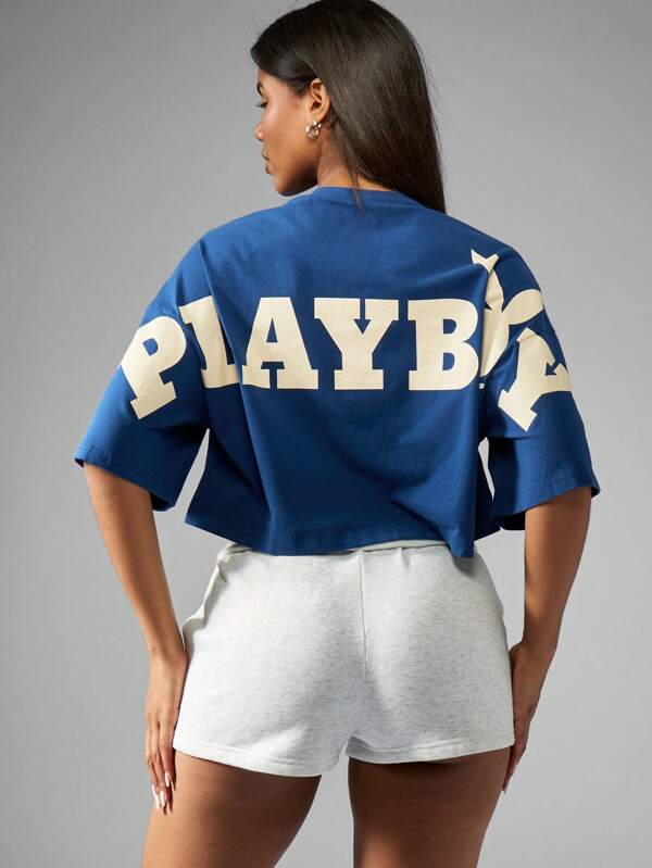 missguided Missguided x Playboy Oversized Crop T-Shirt Logo Print Back