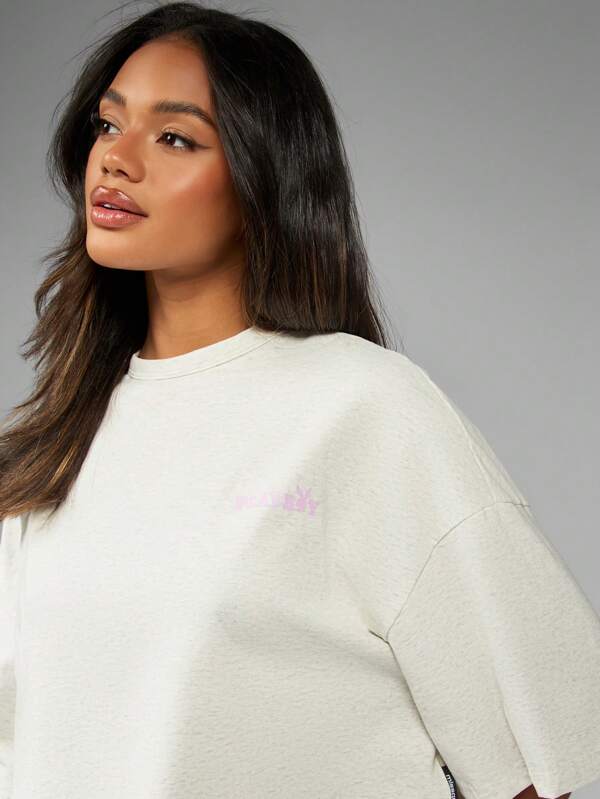 Missguided Missguided X Playboy Oversized Cropped Relaxed Fit Casual Comfort T-Shirt