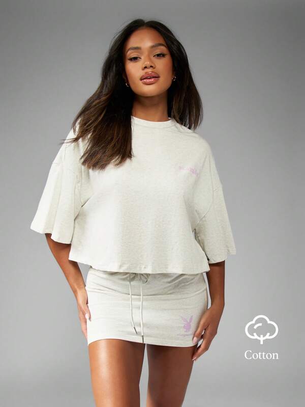 missguided Missguided x Playboy Oversized Cropped Relaxed Fit Casual Comfort T-Shirt