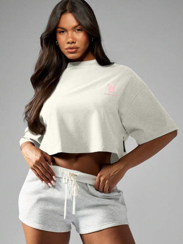 Missguided Missguided X Playboy Oversized Cropped T Shirt With Logo Print