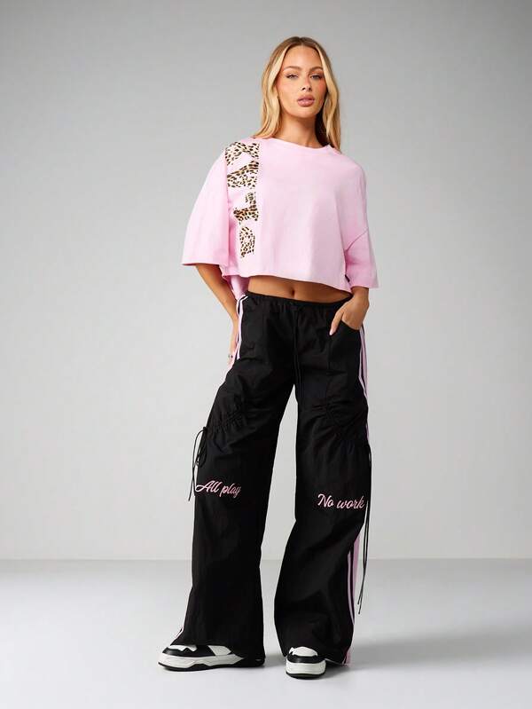Missguided Missguided X Playboy Oversized Cropped Tee With Leopard Print