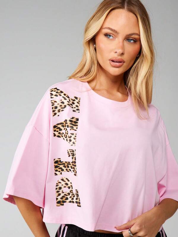 Missguided Missguided X Playboy Oversized Cropped Tee With Leopard Print