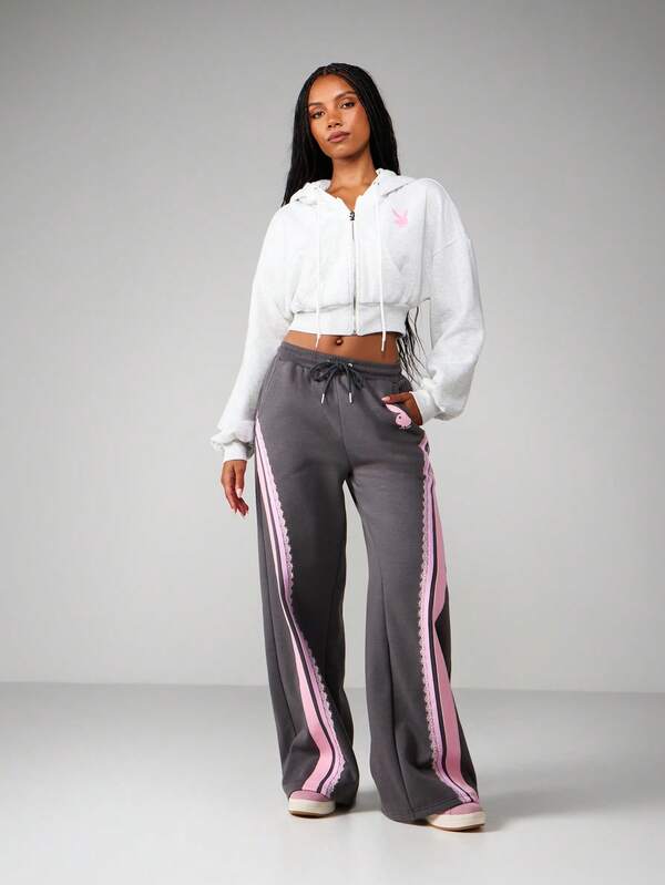 Missguided Missguided X Playboy Oversized Cropped Zip Up Hoodie