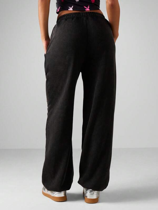 Missguided Missguided X Playboy Oversized Cuffed Joggers With Bunny Print