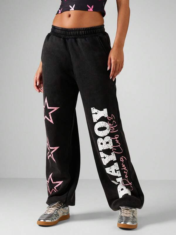 Missguided Missguided X Playboy Oversized Cuffed Joggers With Bunny Print