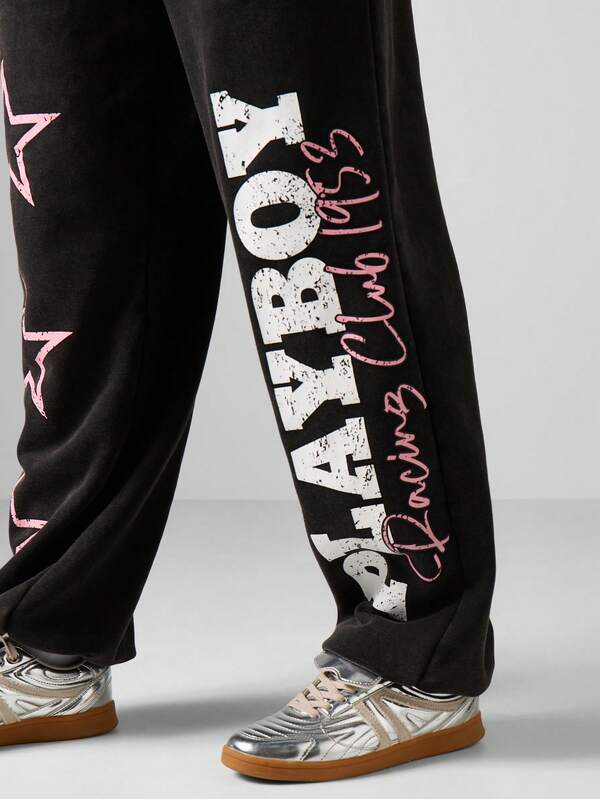 Missguided Missguided X Playboy Oversized Cuffed Joggers With Bunny Print