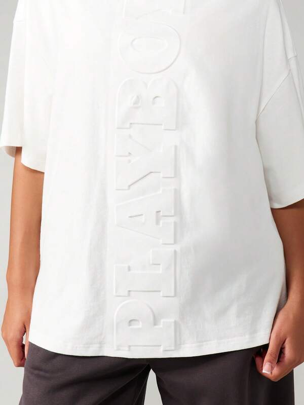 Missguided Missguided X Playboy Oversized Embossed Crew Neck T-Shirt