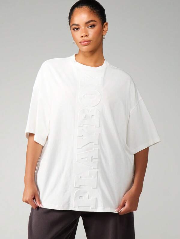 missguided Missguided x Playboy Oversized Embossed Crew Neck T-Shirt