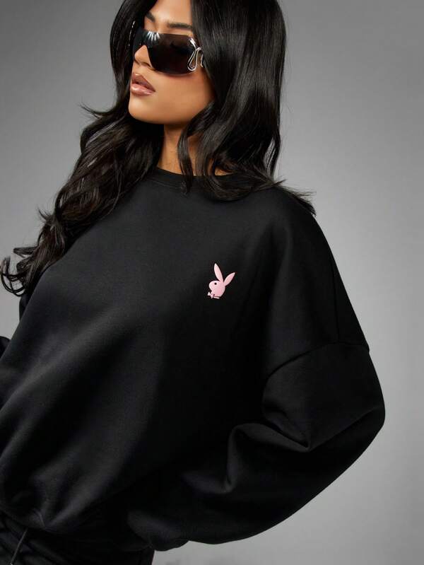 Missguided Missguided X Playboy Oversized Fleece Statement Graphics Sweatshirt