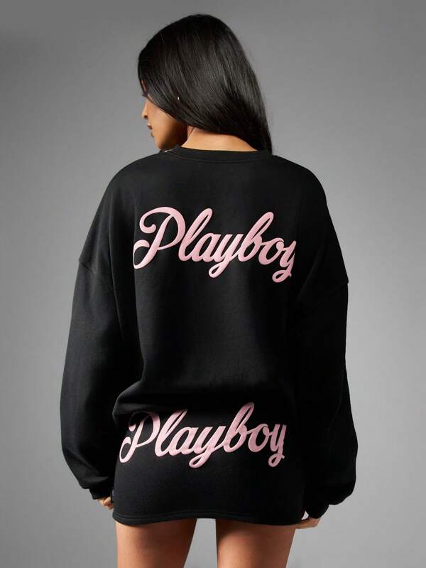 missguided Missguided x Playboy Oversized Fleece Statement Graphics Sweatshirt