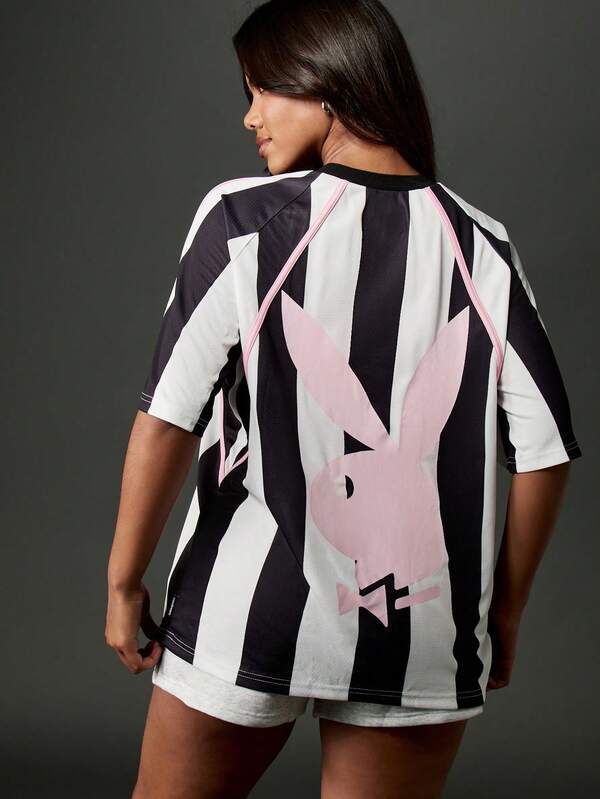 Missguided Missguided X Playboy Oversized Football Jersey With Flower Applique