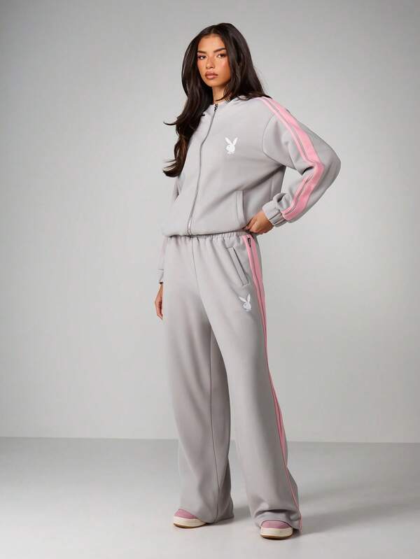 Missguided Missguided X Playboy Oversized Full Zip Hooded Sweatshirt With Stripes