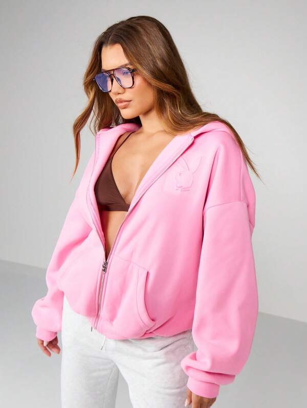 Missguided Missguided X Playboy Oversized Full Zip Hoodie With Drawstring