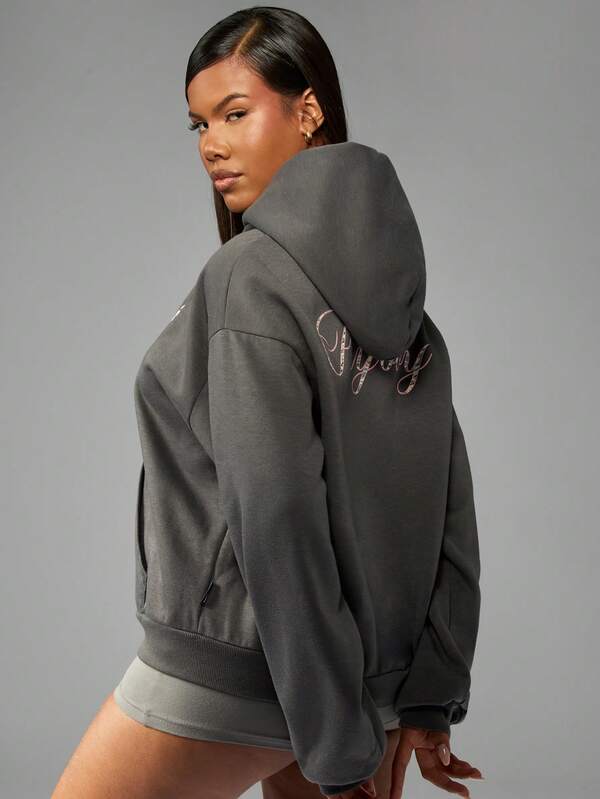 Missguided Missguided X Playboy Oversized Full Zip Hoodie With Camo Logo Applique
