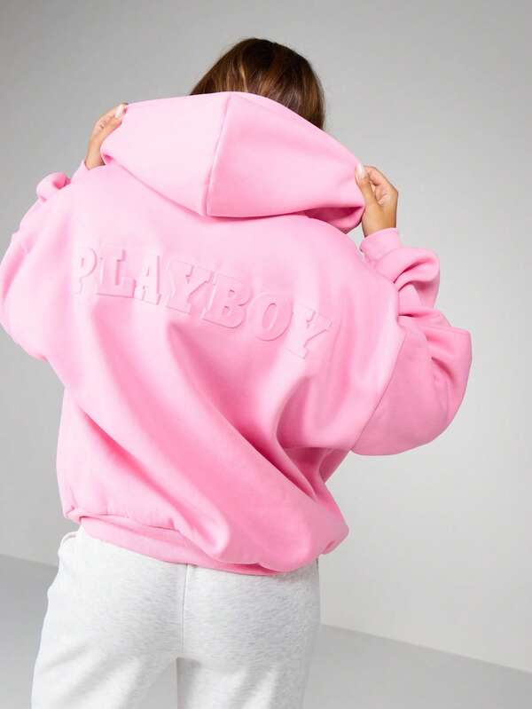missguided Missguided x Playboy Oversized Full Zip Hoodie With Drawstring