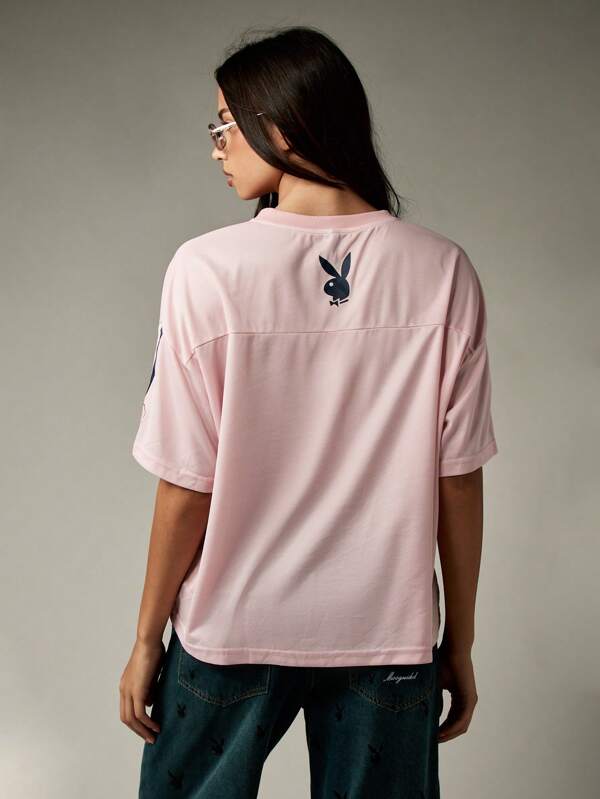 Missguided Missguided X Playboy Oversized Graphic Athletic T-Shirts With Star Details