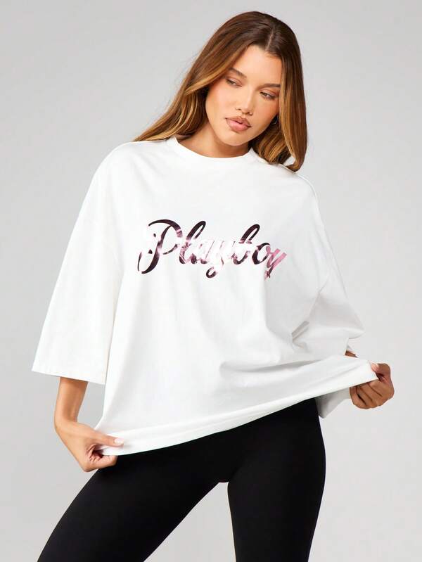 missguided Missguided x Playboy Oversized Graphic Crew Neck Tee