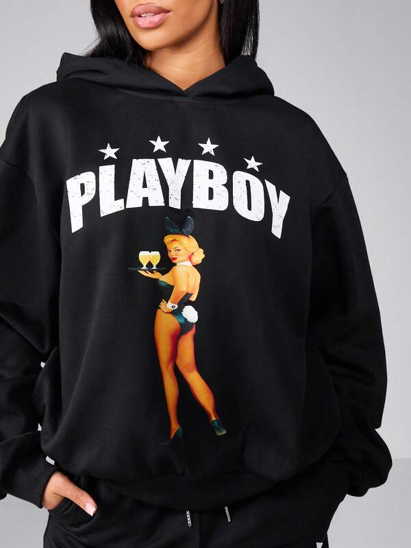 Missguided Missguided X Playboy Oversized Graphic Hoodie With Front And Back Print