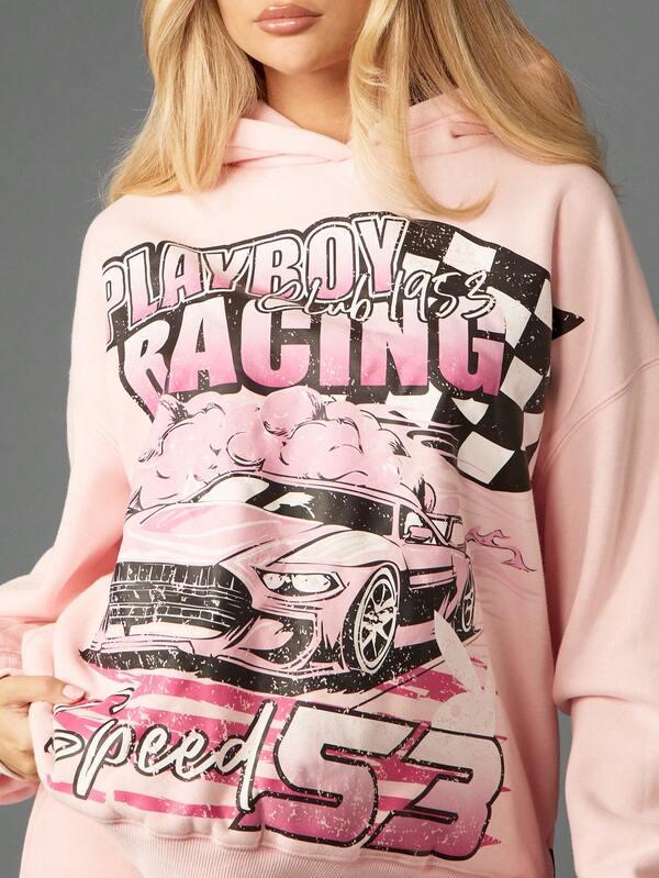 Missguided Missguided X Playboy Oversized Graphic Hoodie With Drawstring Hood