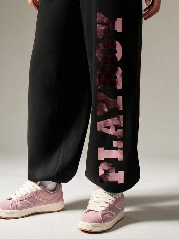 Missguided Missguided X Playboy Oversized Graphic Joggers With Camo Print