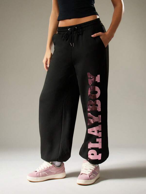 missguided Missguided x Playboy Oversized Graphic Joggers With Camo Print
