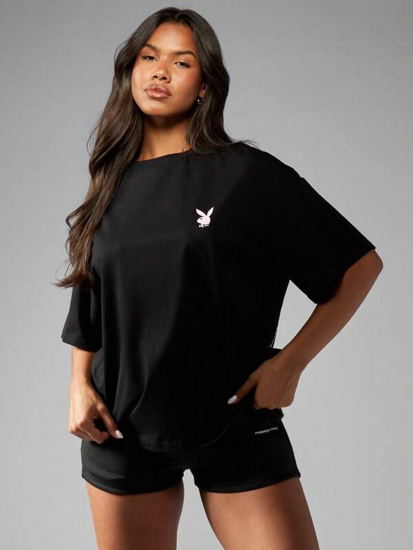 Missguided Missguided X Playboy Oversized Graphic Print Casual T-Shirt