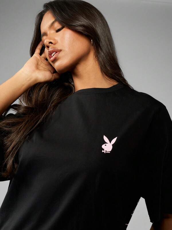 Missguided Missguided X Playboy Oversized Graphic Print Casual T-Shirt