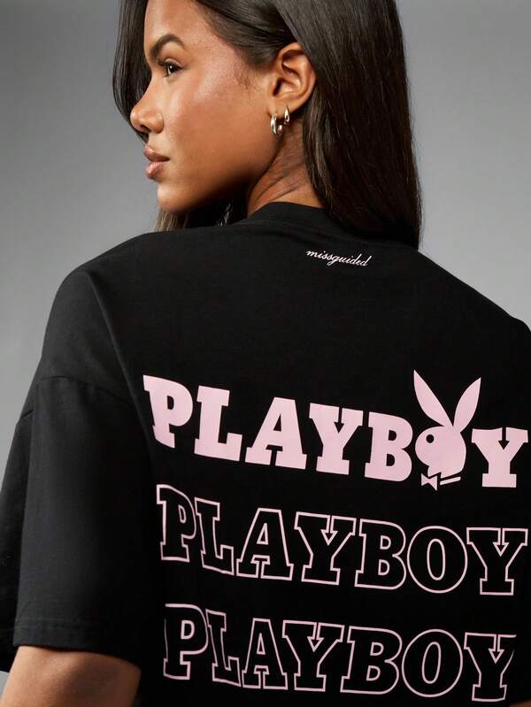 Missguided Missguided X Playboy Oversized Graphic Print Casual T-Shirt