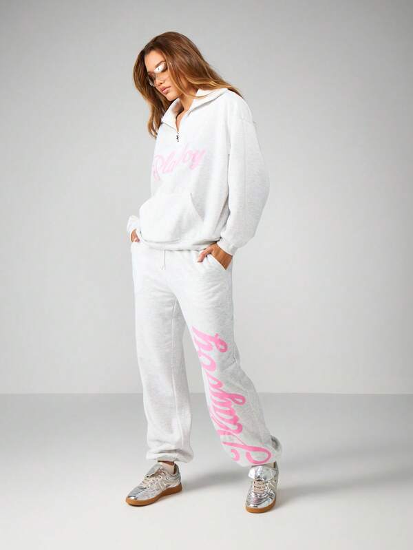 Missguided Missguided X Playboy Oversized Graphic Script Print Joggers