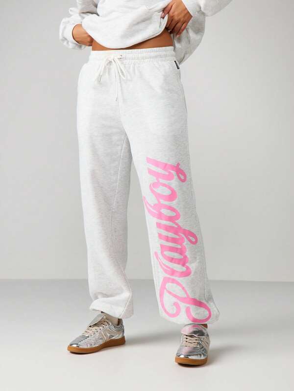 missguided Missguided x Playboy Oversized Graphic Script Print Joggers