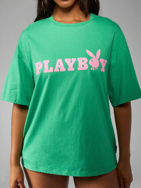 missguided Missguided x Playboy Oversized Graphic Short Sleeve Crew Neck T-Shirt