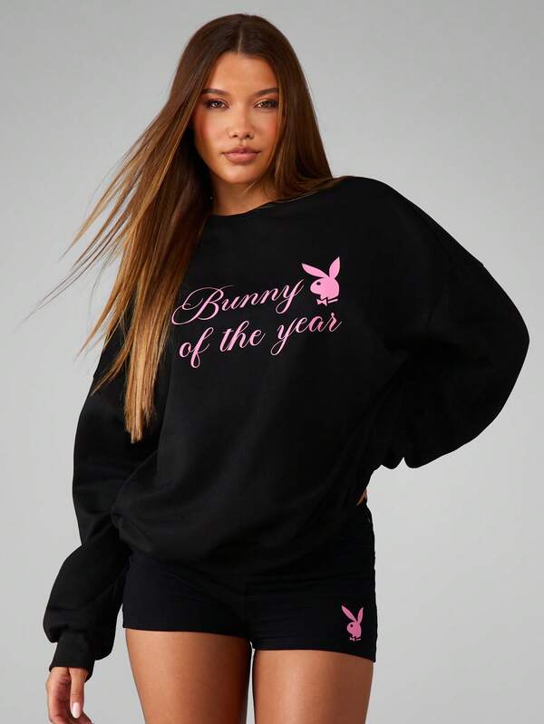missguided Missguided x Playboy Oversized Graphic Sweatshirt With Bunny Print
