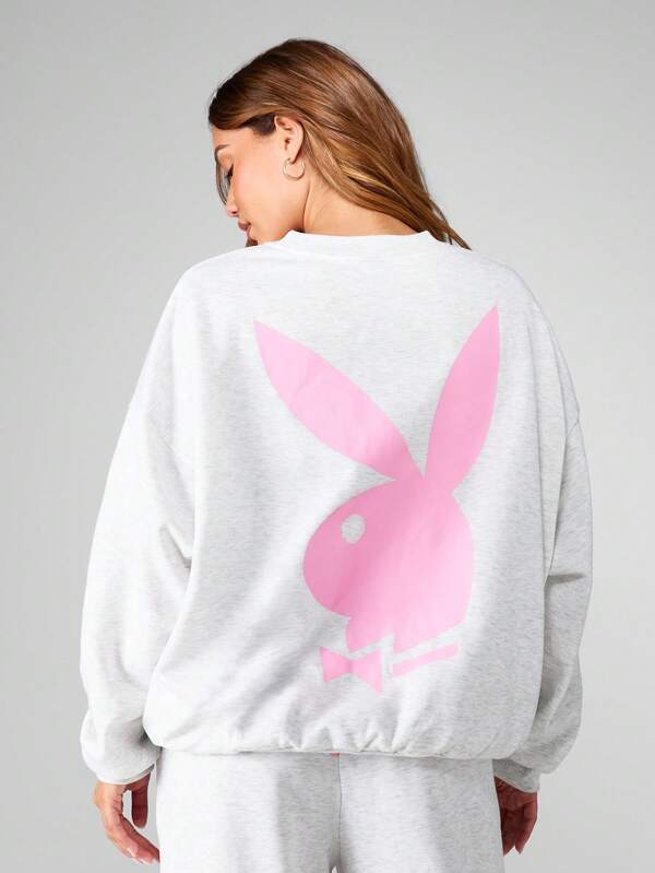 missguided Missguided x Playboy Oversized Graphic Sweatshirt With Bunny Print