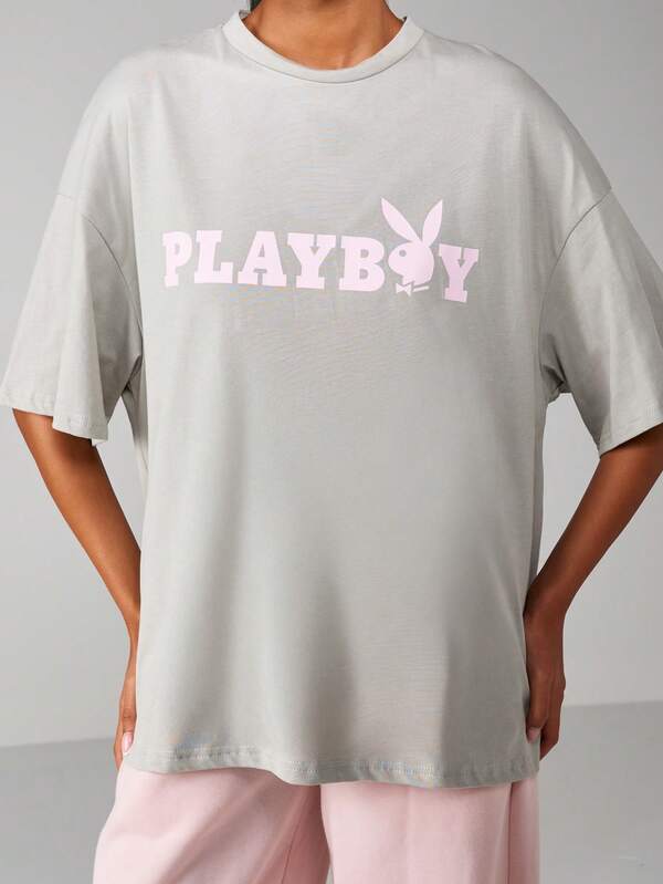 Missguided Missguided X Playboy Oversized Graphic T Shirt With Statement Print