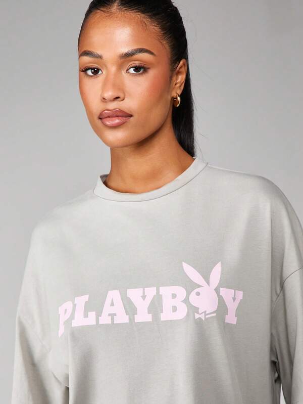 Missguided Missguided X Playboy Oversized Graphic T Shirt With Statement Print