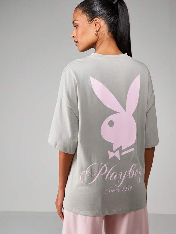 missguided Missguided x Playboy Oversized Graphic T Shirt With Statement Print