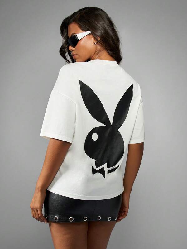 Missguided Missguided X Playboy Oversized Graphic T-Shirt With Print