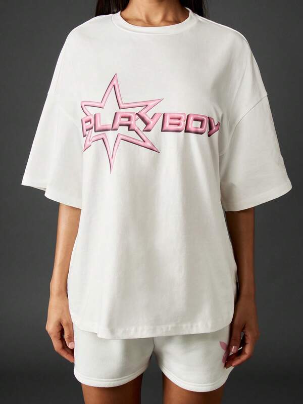 Missguided Missguided X Playboy Oversized Graphic T-Shirt With Star Logo