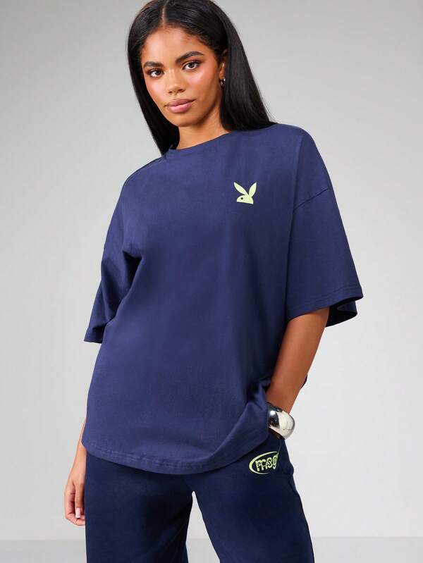 Missguided Missguided X Playboy Oversized Graphic T-Shirt With Logo Print