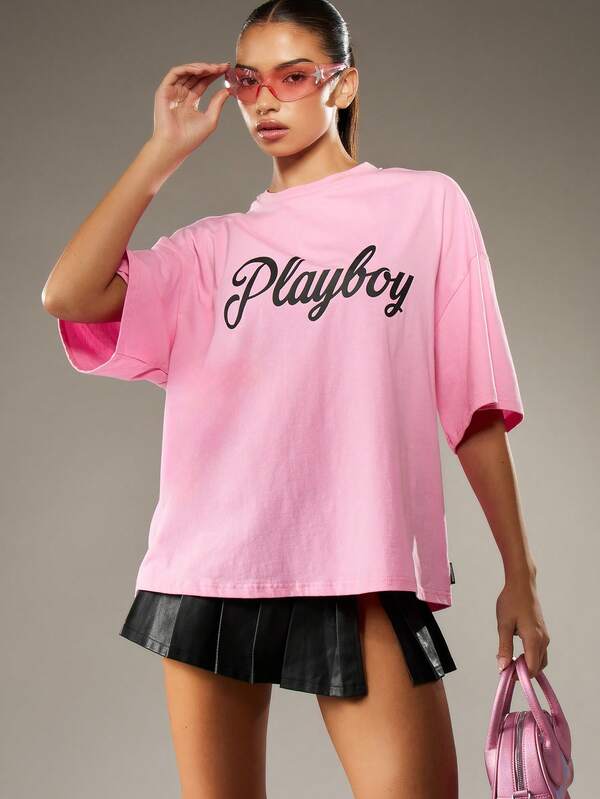 Missguided Missguided X Playboy Oversized Graphic T-Shirt With Print