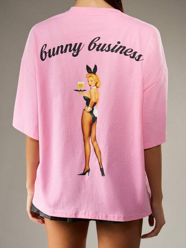 Missguided Missguided X Playboy Oversized Graphic T-Shirt With Print