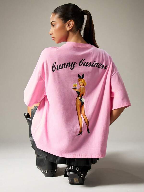 missguided Missguided x Playboy Oversized Graphic T-Shirt With Print