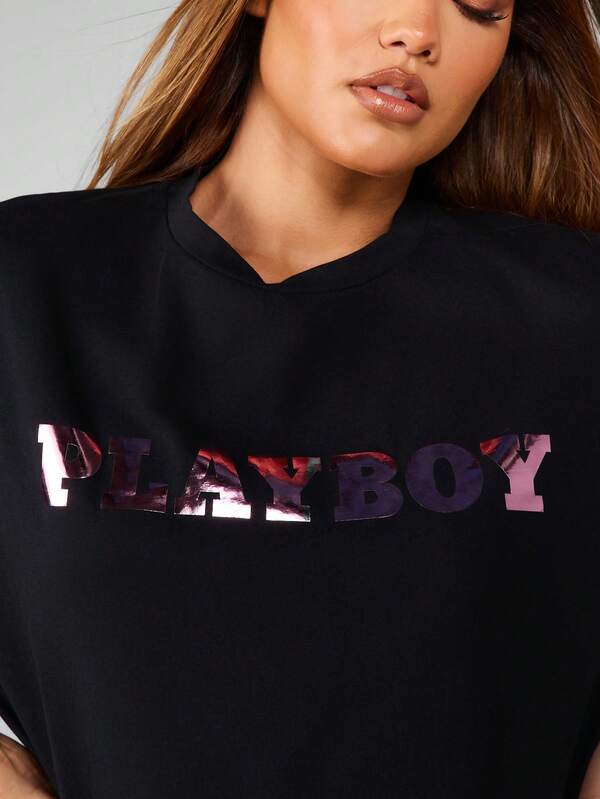 Missguided Missguided X Playboy Oversized Graphic Tee With Bunny Print