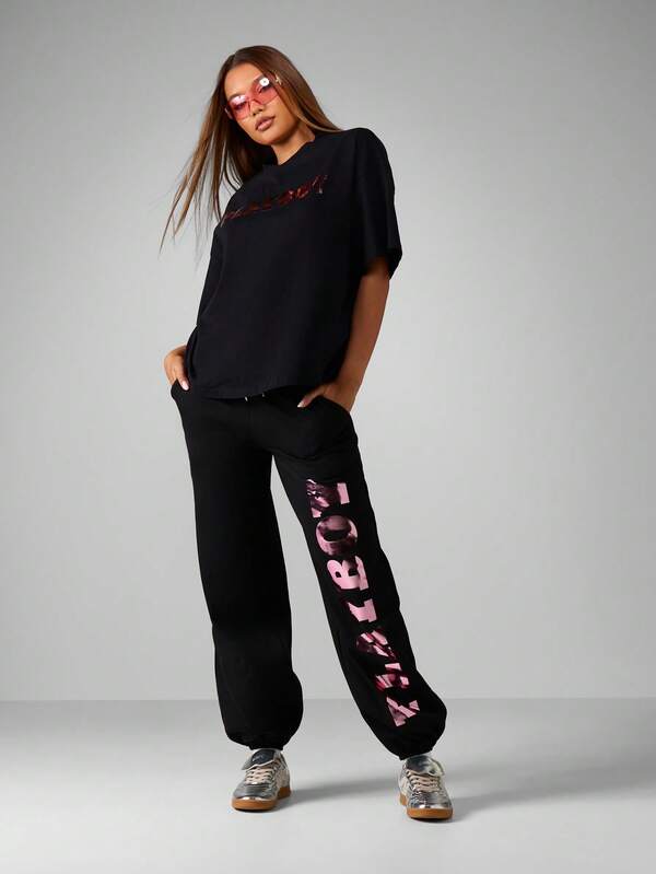 Missguided Missguided X Playboy Oversized Graphic Tee With Bunny Print