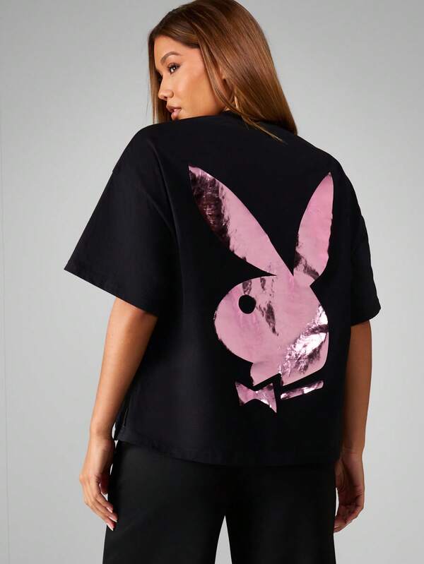 missguided Missguided x Playboy Oversized Graphic Tee With Bunny Print