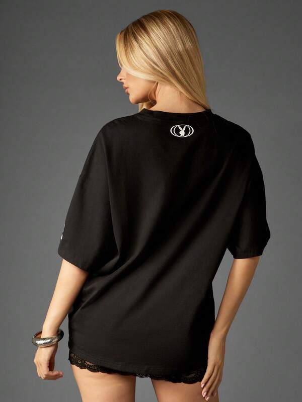 Missguided Missguided X Playboy Oversized Graphic Tee With Car Print