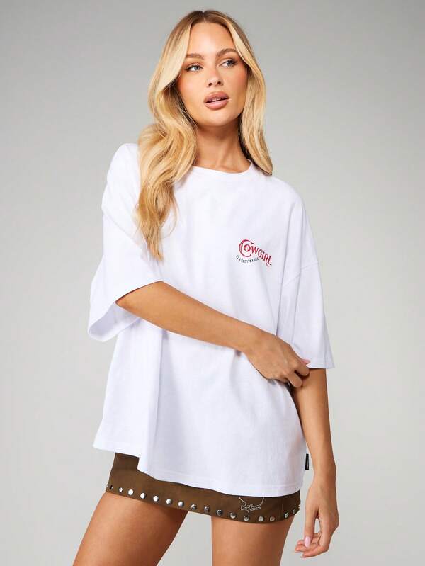 Missguided Missguided X Playboy Oversized Graphic Tee With Cowgirl Print